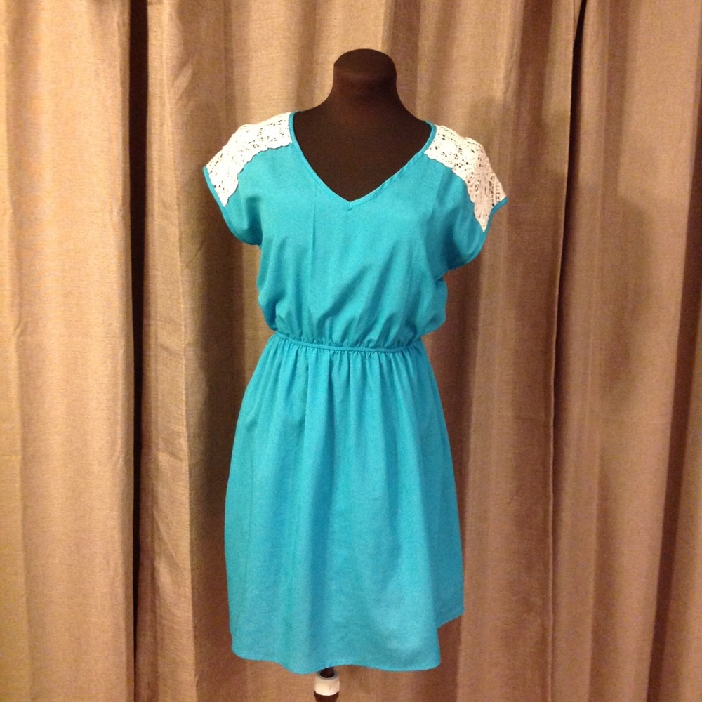 Teal Dress with Crocheted Accent